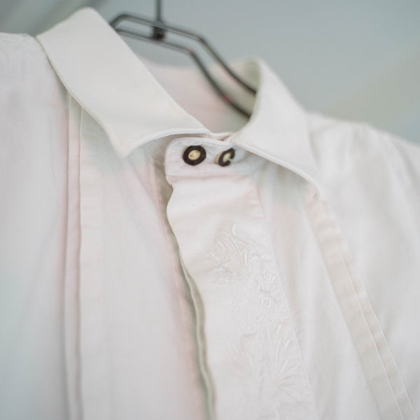 around 1970s Europe white linen shirt -antique look-