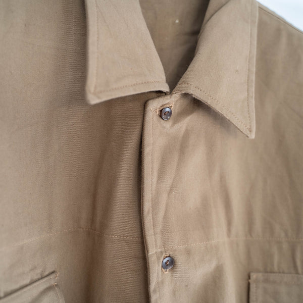 1970s Italy brown cotton work short sleeve shirt 'dead stock' -remake-