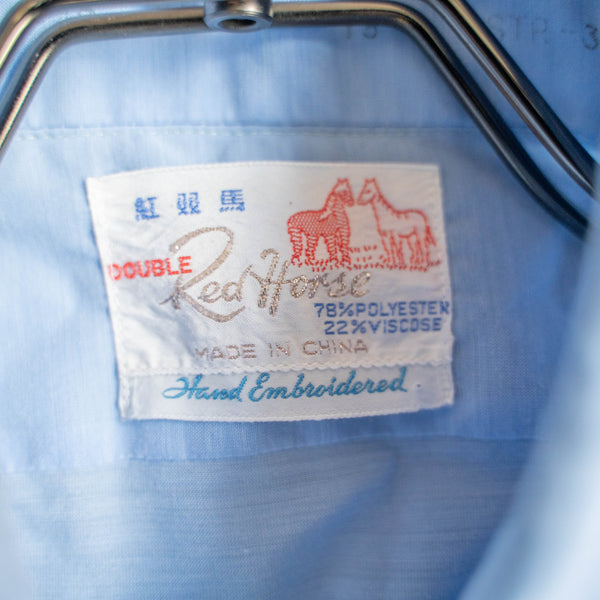 1970s light blue cuba shirt -hand embroidery-