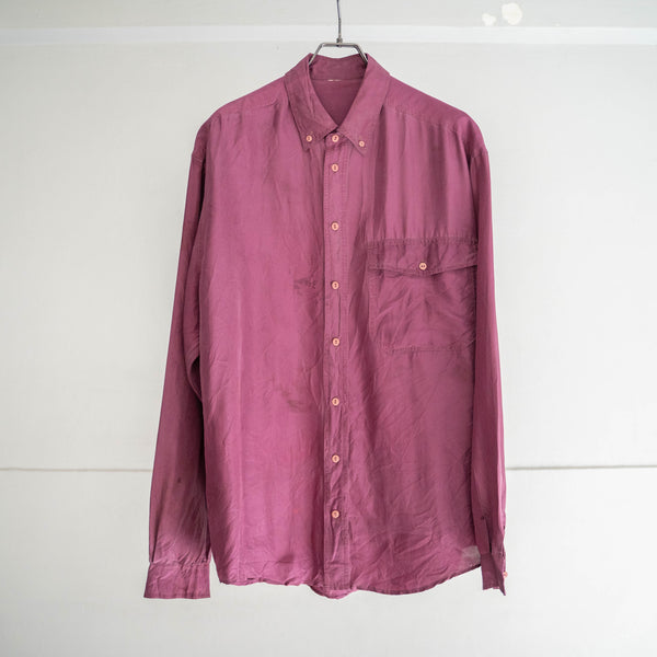 1990s dark purple silk 100 shirt -with flap pocket-