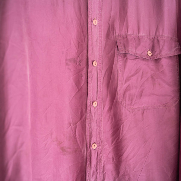 1990s dark purple silk 100 shirt -with flap pocket-