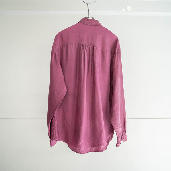 1990s dark purple silk 100 shirt -with flap pocket-