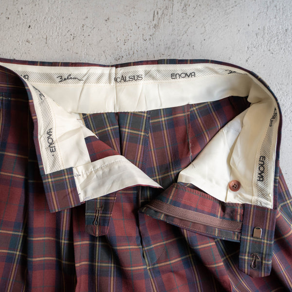 2000s red based check slacks -light weight-