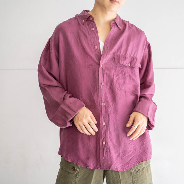 1990s dark purple silk 100 shirt -with flap pocket-