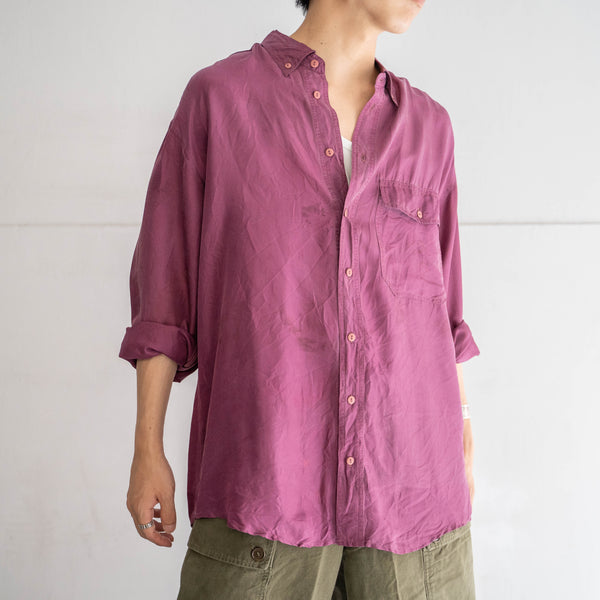 1990s dark purple silk 100 shirt -with flap pocket-