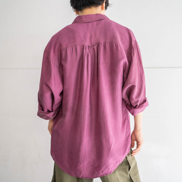 1990s dark purple silk 100 shirt -with flap pocket-