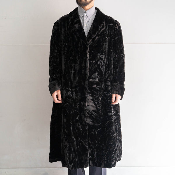 1980-90s British black color velor long coat