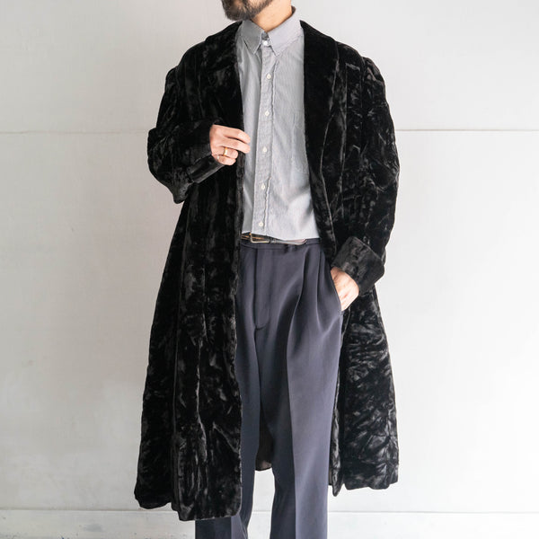 1980-90s British black color velor long coat