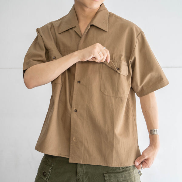 1970s Italy brown cotton work short sleeve shirt 'dead stock' -remake-