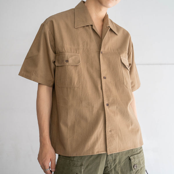 1970s Italy brown cotton work short sleeve shirt 'dead stock' -remake-