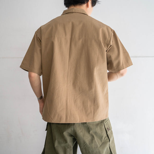 1970s Italy brown cotton work short sleeve shirt 'dead stock' -remake-