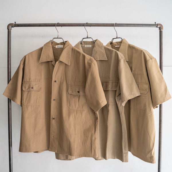 1970s Italy brown cotton work short sleeve shirt 'dead stock' -remake-