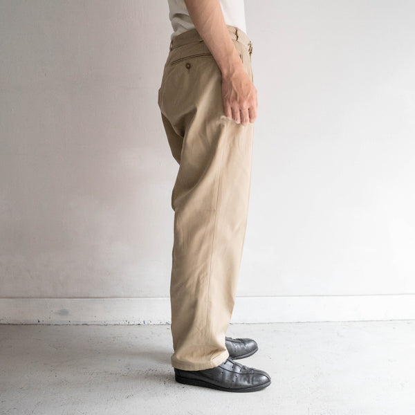 around 1970s German military cotton × poly one tuck chino trousers