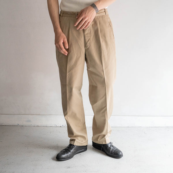 around 1970s German military cotton × poly one tuck chino trousers