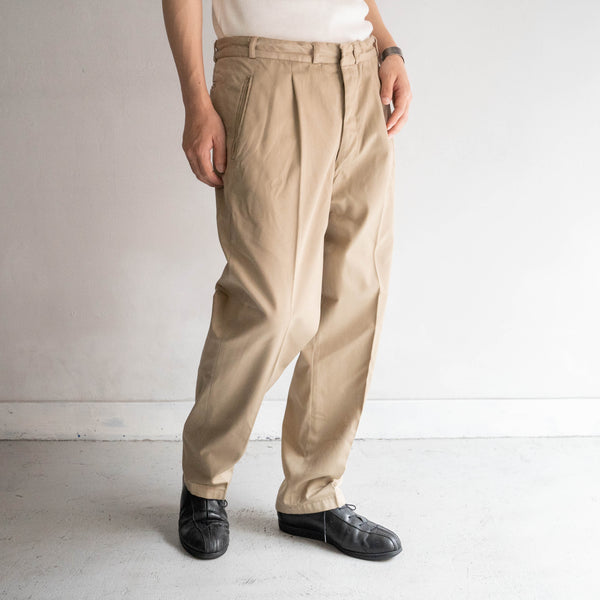 around 1970s German military cotton × poly one tuck chino trousers