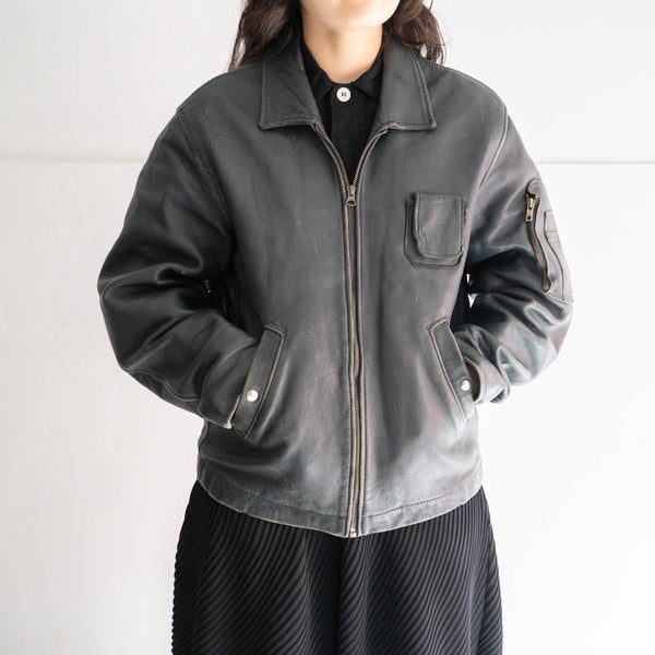 around 1970s French military pilot leather jacket -civilian type-