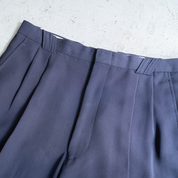 1990s Japan vintage dark navy 2 tuck slacks -light weight-