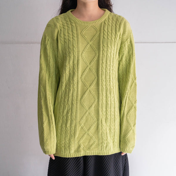 1990-00s yellow-green color cotton × viscose design knit