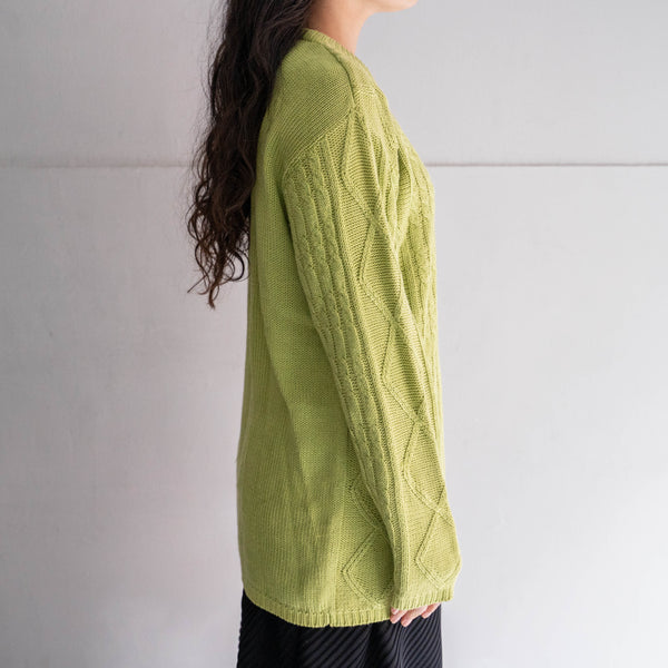 1990-00s yellow-green color cotton × viscose design knit