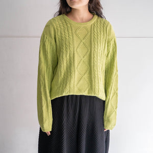 1990-00s yellow-green color cotton × viscose design knit