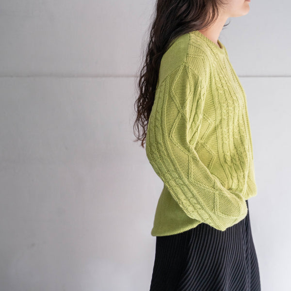 1990-00s yellow-green color cotton × viscose design knit