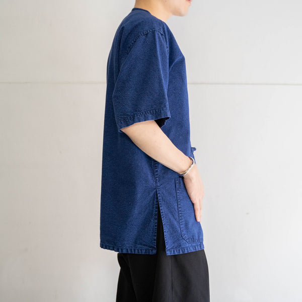 1990-00s blue china no collar s/s shirt