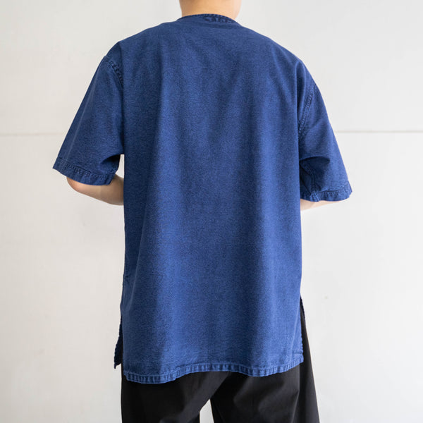 1990-00s blue china no collar s/s shirt