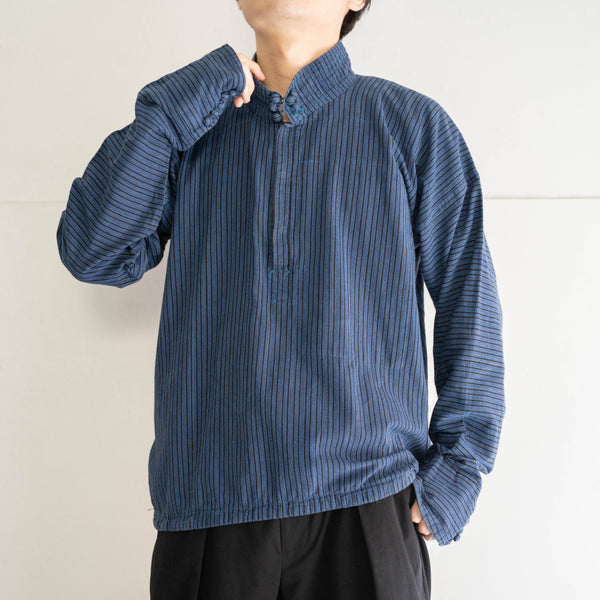 around 1980s blue stripe ethnic smock shirt