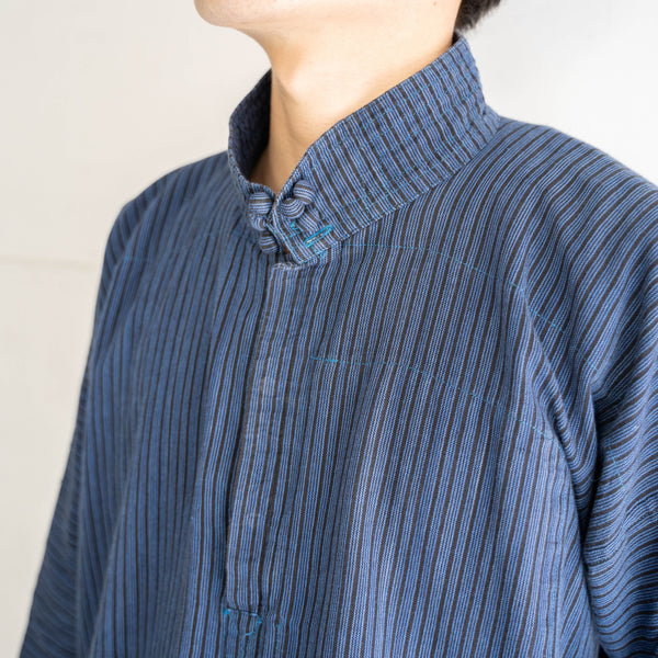 around 1980s blue stripe ethnic smock shirt