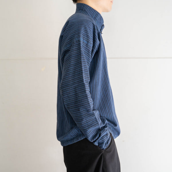 around 1980s blue stripe ethnic smock shirt