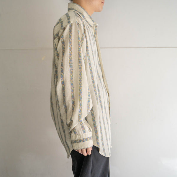 1980-90s flower pattern stripe l/s shirt