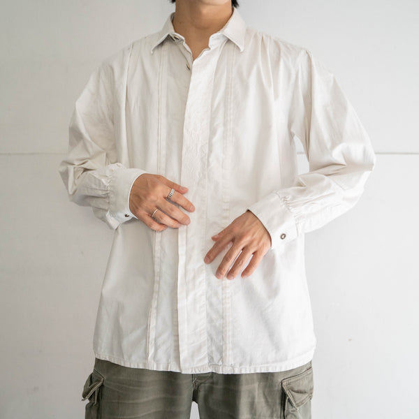 around 1970s Europe white linen shirt -antique look-