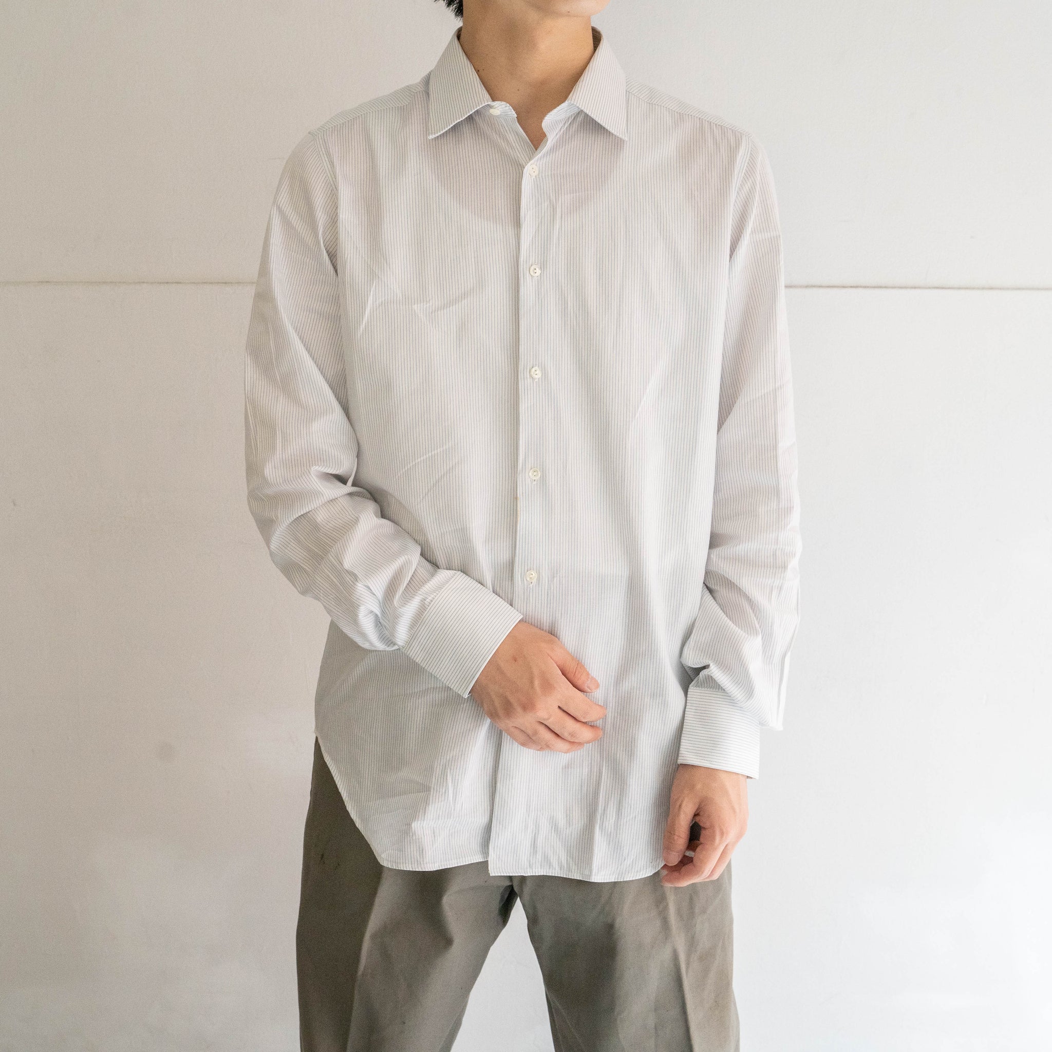 around 1960s Italy white × light blue stripe dress shirt