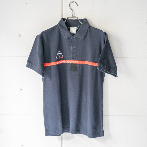 2000s France fireman navy color short sleeve polo shirt