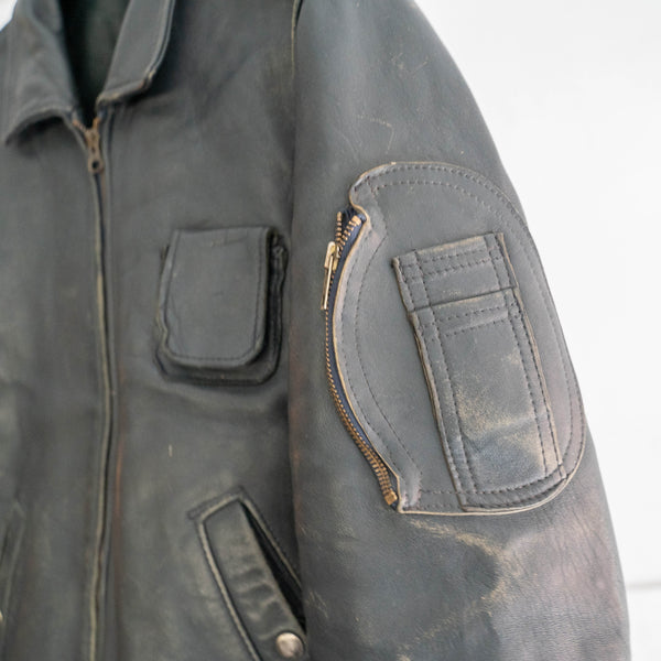 around 1970s French military pilot leather jacket -civilian type-