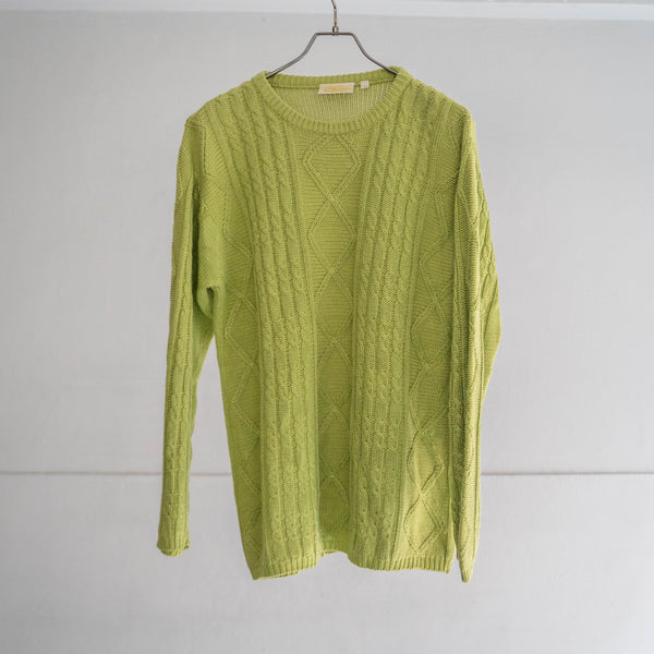 1990-00s yellow-green color cotton × viscose design knit