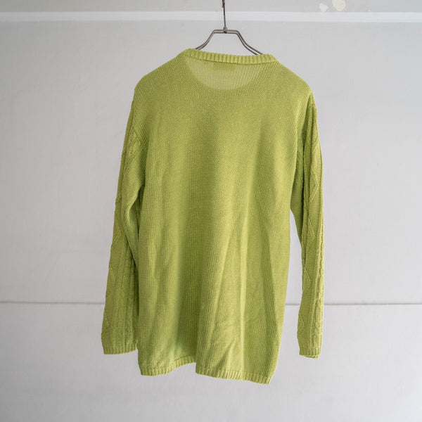 1990-00s yellow-green color cotton × viscose design knit