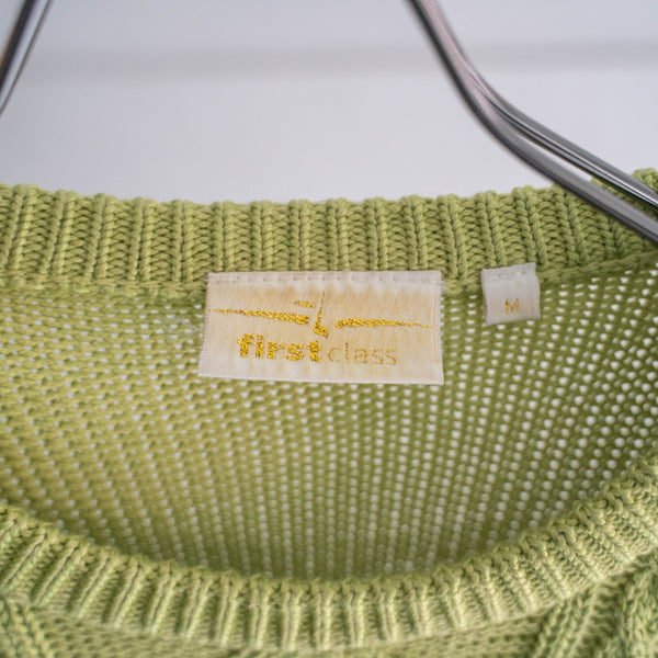 1990-00s yellow-green color cotton × viscose design knit