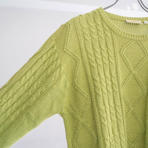 1990-00s yellow-green color cotton × viscose design knit