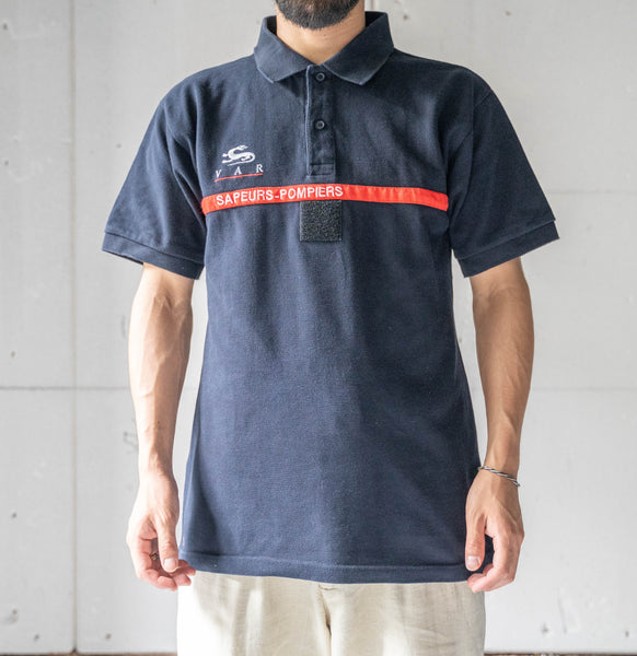 2000s France fireman navy color short sleeve polo shirt