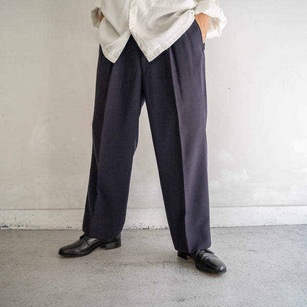 1990s Japan vintage dark navy 2 tuck slacks -light weight-