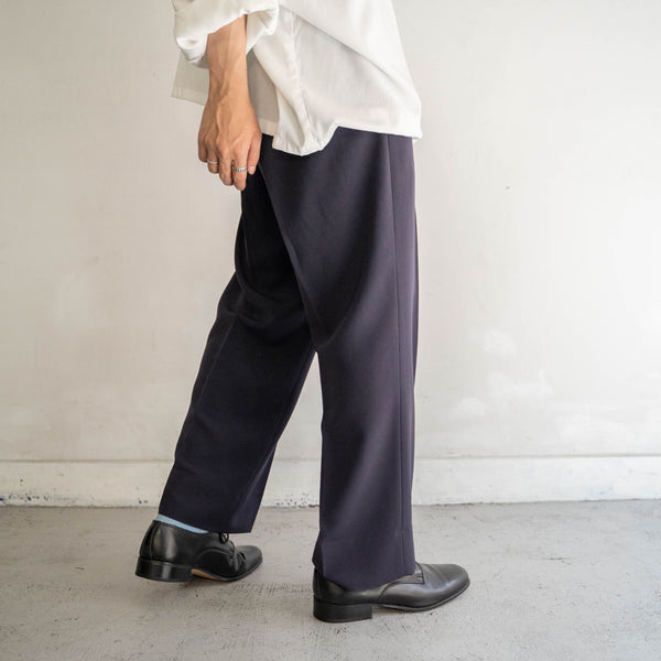 1990s Japan vintage dark navy 2 tuck slacks -light weight-
