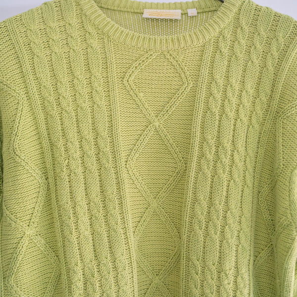 1990-00s yellow-green color cotton × viscose design knit