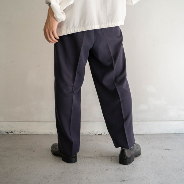 1990s Japan vintage dark navy 2 tuck slacks -light weight-
