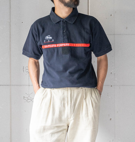 2000s France fireman navy color short sleeve polo shirt