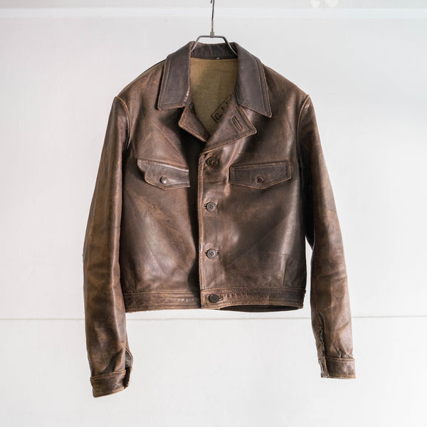 1940s French military brown color leather cyclist jacket 'CJF'