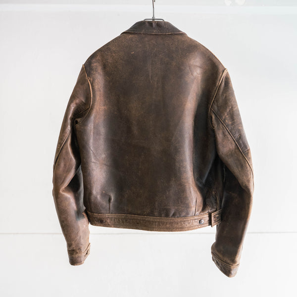 1940s French military brown color leather cyclist jacket 'CJF'