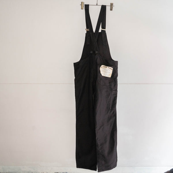 around 1970s France moleskin overall -black dyed- 'dead stock'  -2