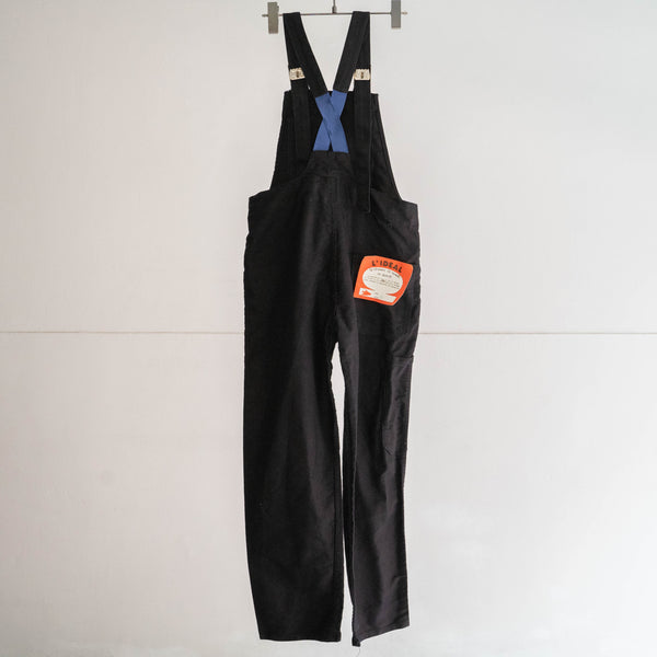 around 1970s France moleskin overall -black dyed- 'dead stock' -1