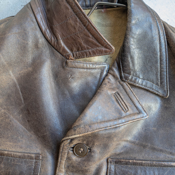 1940s French military brown color leather cyclist jacket 'CJF'